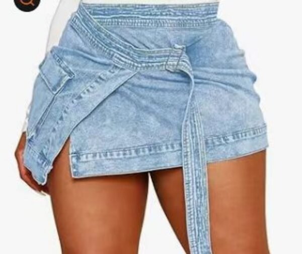 Fashion Lace-up Women's Pocket Irregular Denim Skirt - Image 6