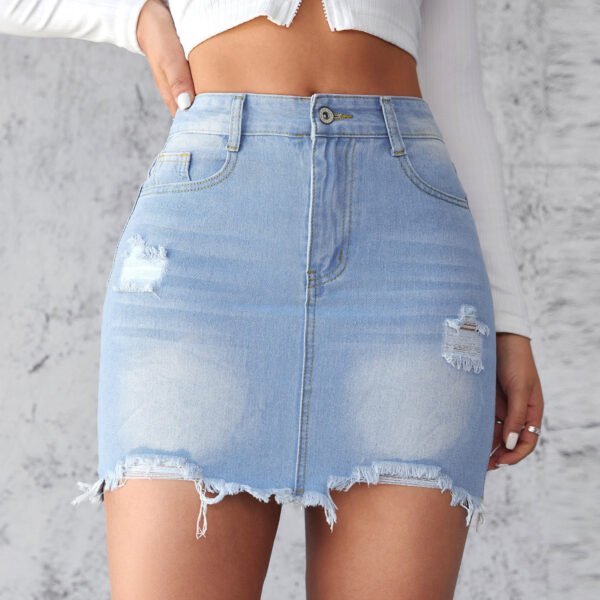 Slim-fit Ripped Denim Skirt For Women - Image 5