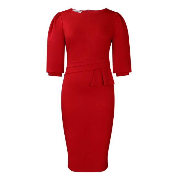 Round Neck Pleated Graceful And Fashionable OL OL Pencil Skirt European And American Style Dress - Image 3