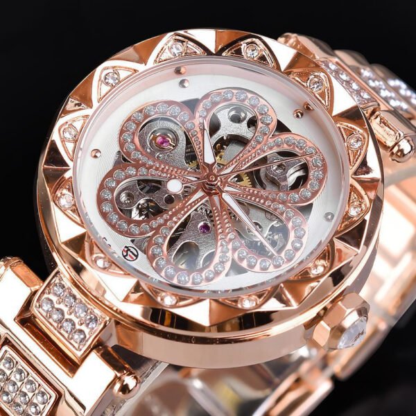 Forsining Mechanical Automatic Ladies Watches Top Brand Luxury Rhinestone Female Wrist Watches Rose Gold Stainless Steel Clock - Image 5