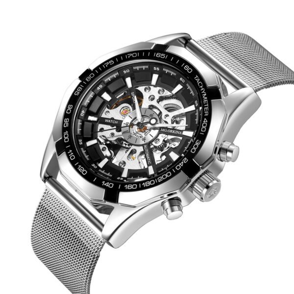 Full Hollow Mens Automatic Mechanical Watch Male Automatic Mechanical Watch Steel Band - Image 4