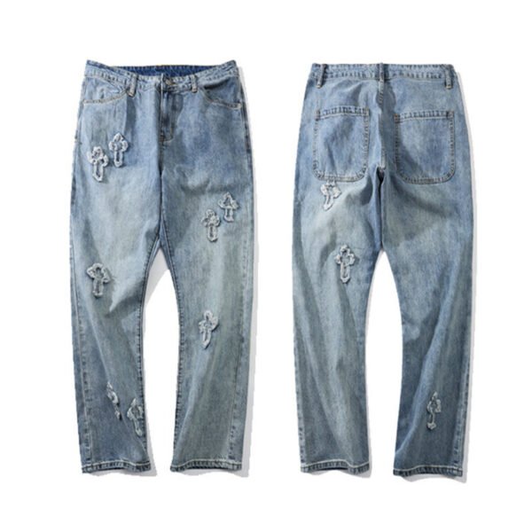 American Street Cross Jeans Men's Ins Fashionable Retro Straight Washed Loose Casual Trousers - Image 3