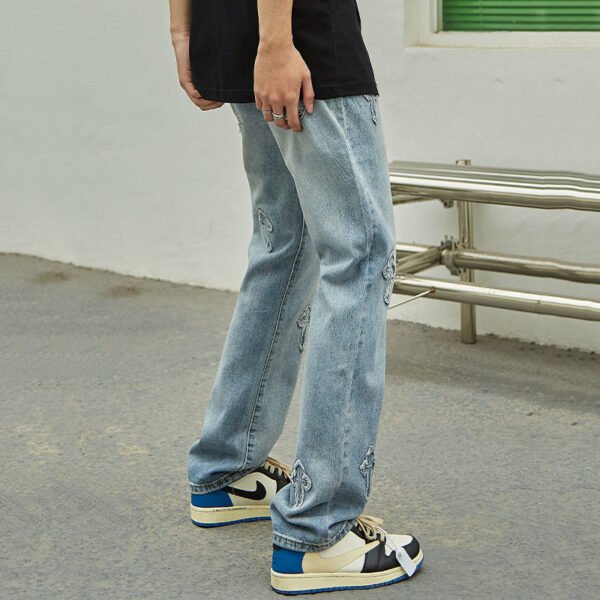 American Street Cross Jeans Men's Ins Fashionable Retro Straight Washed Loose Casual Trousers - Image 5