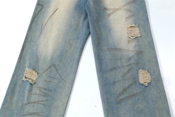 Graffiti Distressed Dirty Ripped Denim Trousers - Image 4