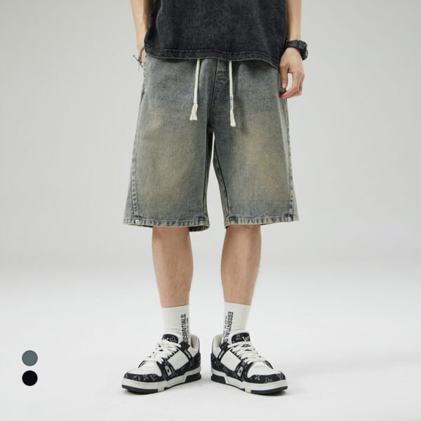 Retro Boys Pants Workwear Distressed Loose Stitching Cropped Pants