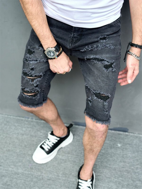 New Men's Five-point Slim Fit Skinny Scrape Denim Shorts - Image 3