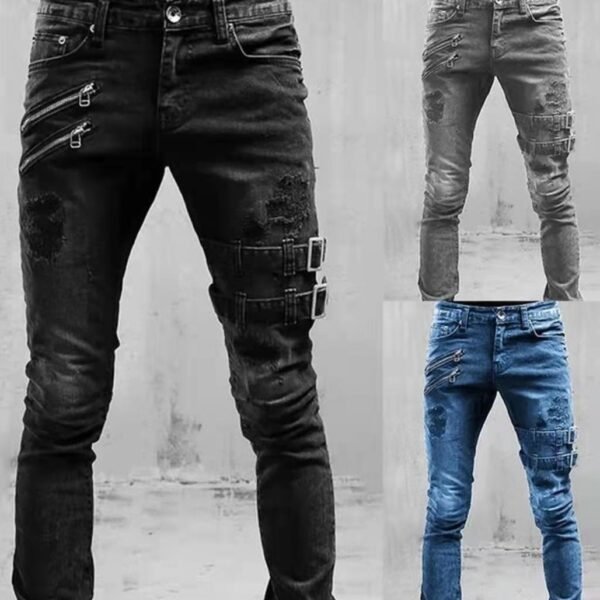 Personalized Trendy Worn Ripped Motorcycle Jeans - Image 7