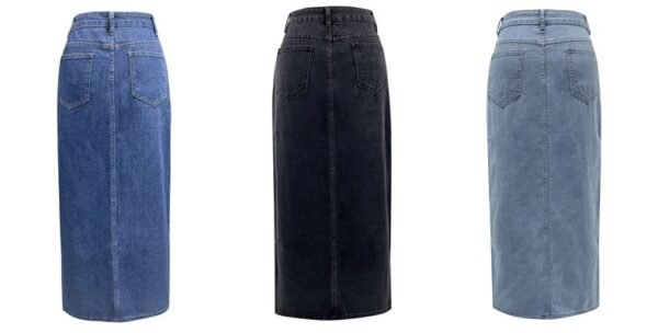 High Slit Denim Skirt Women's Washed Solid Color Midi Skirt - Image 10