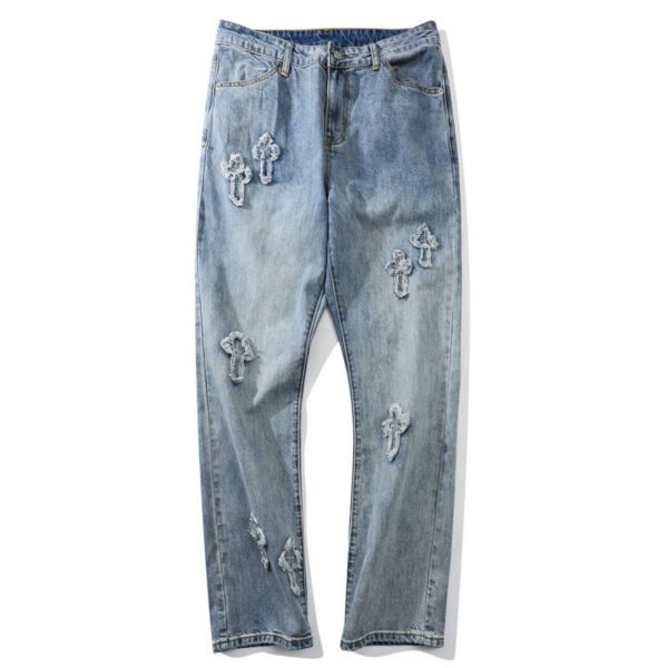 American Street Cross Jeans Men's Ins Fashionable Retro Straight Washed Loose Casual Trousers - Image 7