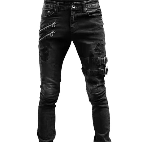 Personalized Trendy Worn Ripped Motorcycle Jeans - Image 4