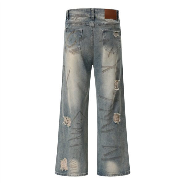 Graffiti Distressed Dirty Ripped Denim Trousers - Image 7