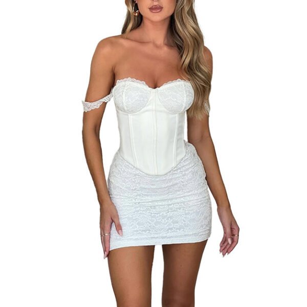 European And American Style Lace Fishbone Girdle Off-shoulder Dress - Image 6