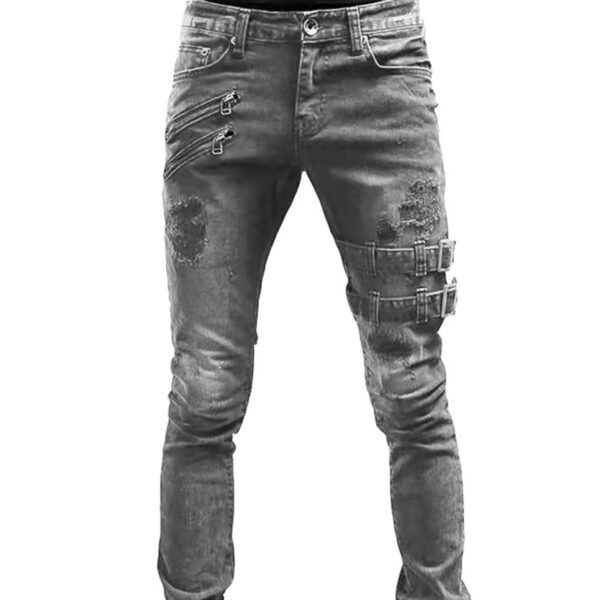 Personalized Trendy Worn Ripped Motorcycle Jeans - Image 3