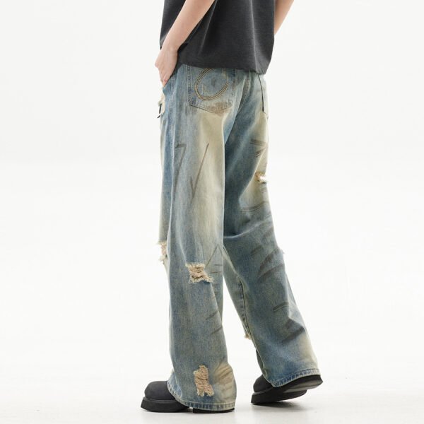 Graffiti Distressed Dirty Ripped Denim Trousers - Image 10