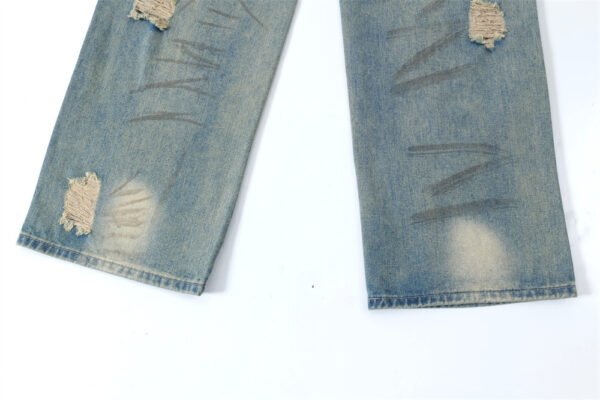 Graffiti Distressed Dirty Ripped Denim Trousers - Image 2