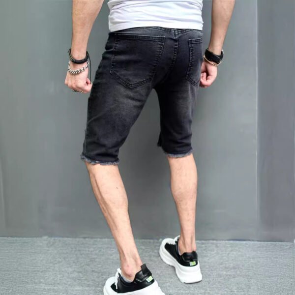 New Men's Five-point Slim Fit Skinny Scrape Denim Shorts - Image 9