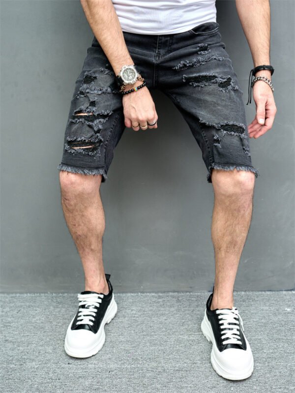 New Men's Five-point Slim Fit Skinny Scrape Denim Shorts - Image 5