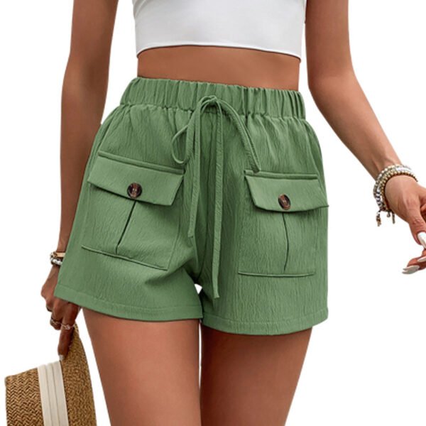 Women's Double Pocket Casual Elastic Waist Lace-up Shorts - Image 3