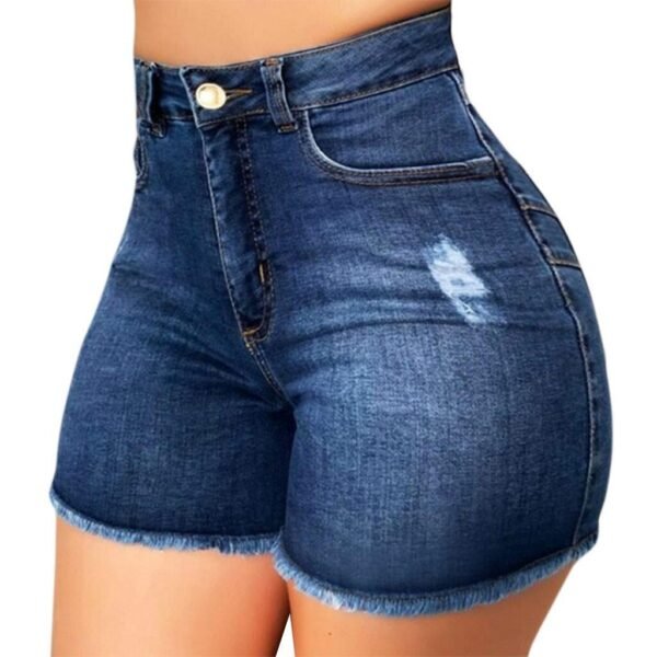 Women's Stretch Slim Fit Ripped Tassel Denim Shorts - Image 2