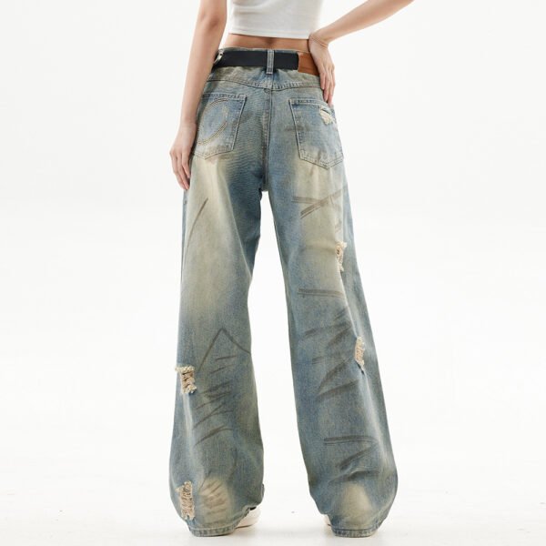 Graffiti Distressed Dirty Ripped Denim Trousers - Image 9