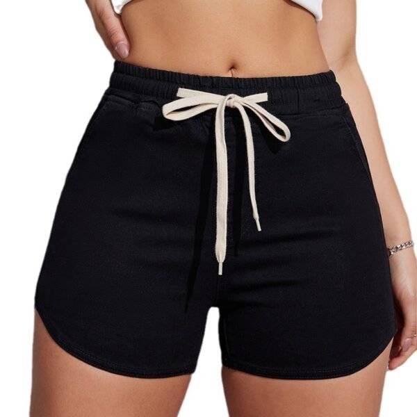 Plus Size A- Line Drawstring Denim Shorts For Women - Image 7