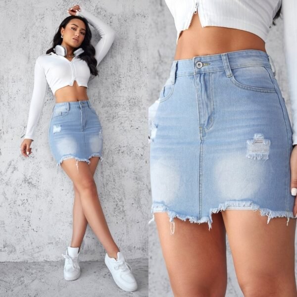 Slim-fit Ripped Denim Skirt For Women - Image 6